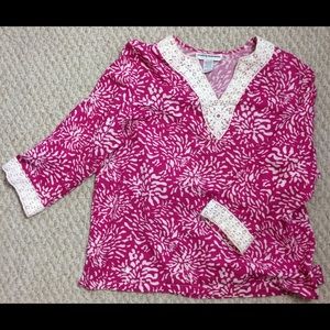 Cathy Daniels pink/white tunic with lace V neck